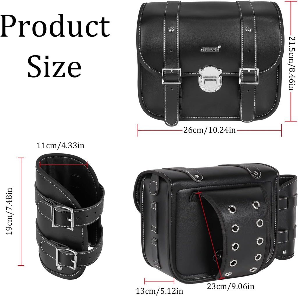 2 Pack Black Synthetic Leather Lockable Motorcycle Saddlebags V385118