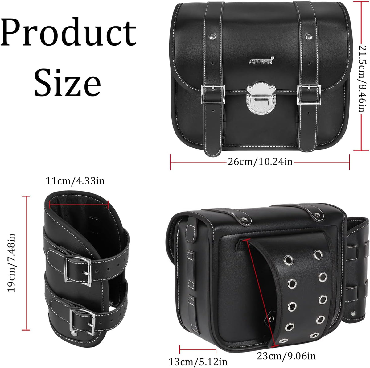 2 Pack Black Synthetic Leather Lockable Motorcycle Saddlebags V385118