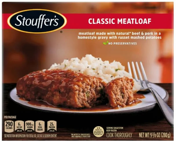 Variety Pack Classic Ketchup Glazed Meatloaf Meal 9.875 oz and Roast Tender White Turkey Frozen Meal 9.625 oz Pack of 8 Y87491