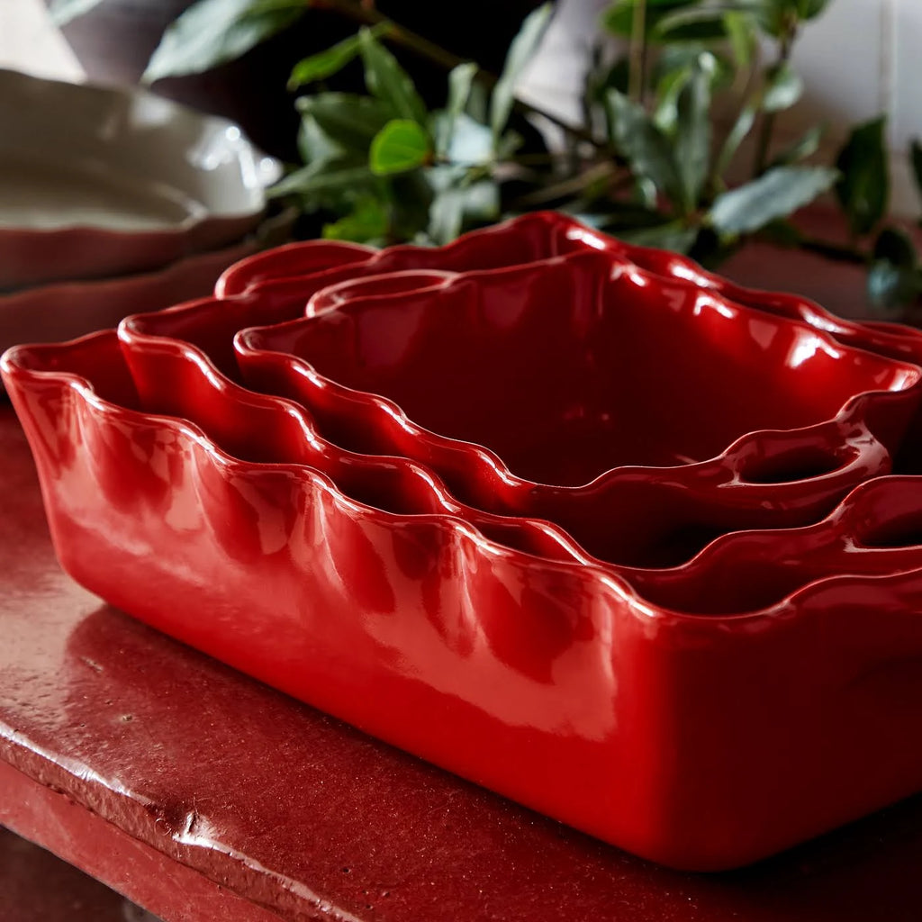 Red Ruffled Rectangular Baker X627726