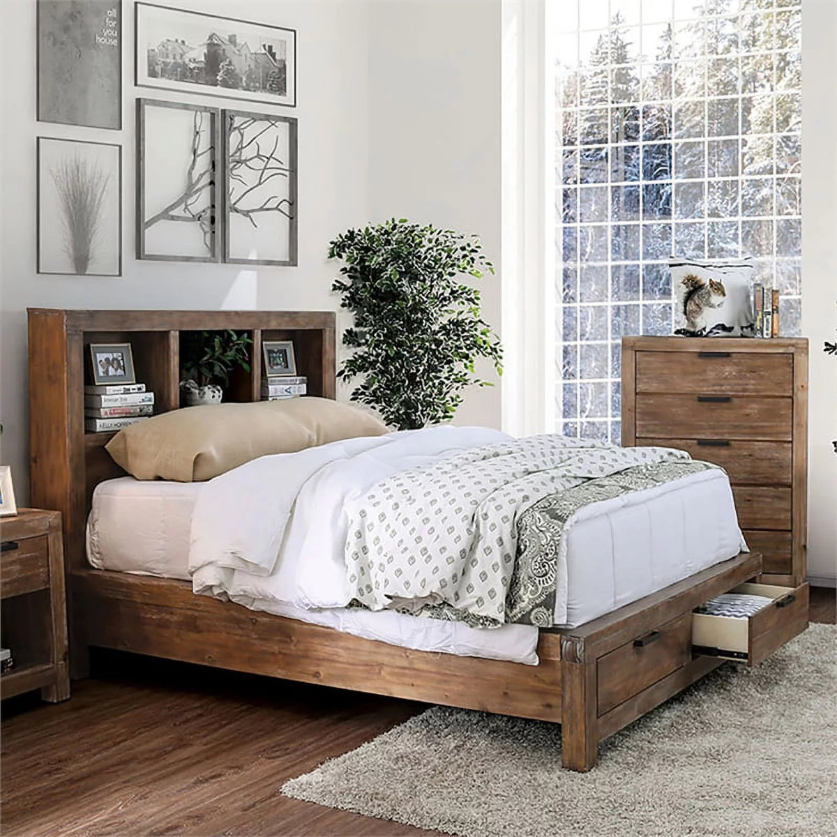 Oak Wood Cal King Storage Bed O691