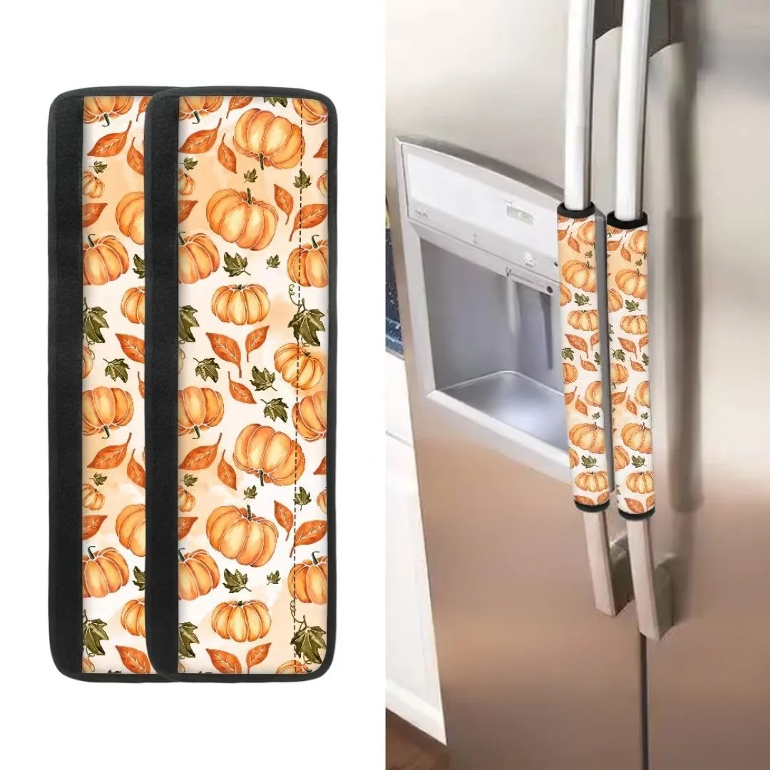 Thanksgiving Pumpkin Fallen Leaves Refrigerator Handle Cover 4 Pcs D508915