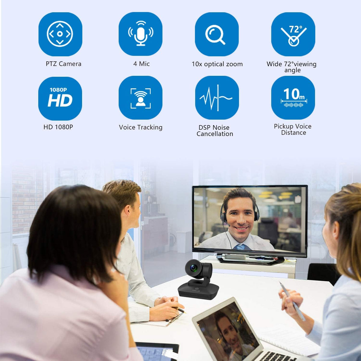 1080P PTZ Conference Room Camera with 4 Microphones Array B84102