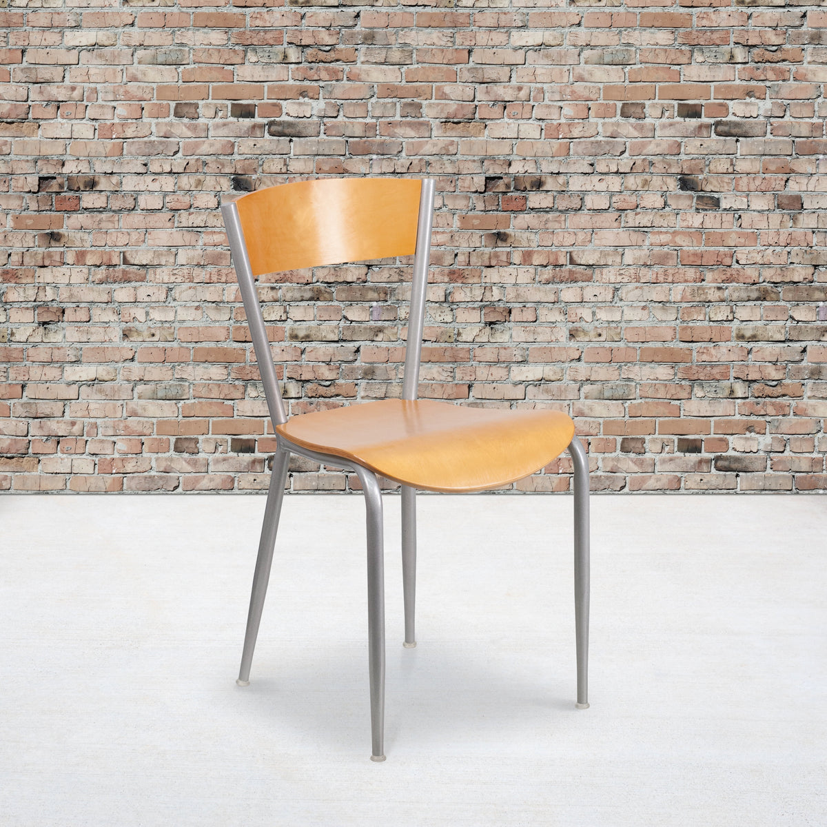 2 Pack Silver Metal Restaurant Chair with Natural Wood Back and Seat O4677