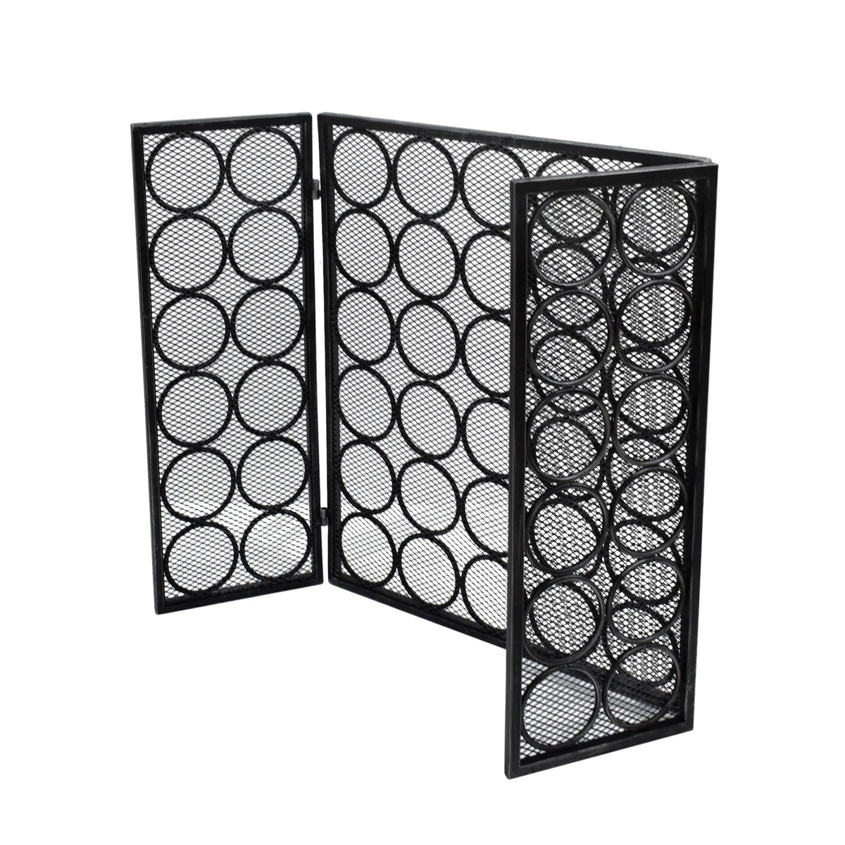 Black Silver Three Panel Iron Firescreen S124176