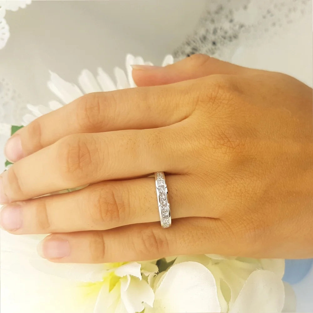 14k White Gold Princess Diamond Ring Band Q321