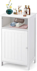White Wooden Single Door Bathroom Floor Storage Cabinet with Adjustable Shelf U53783