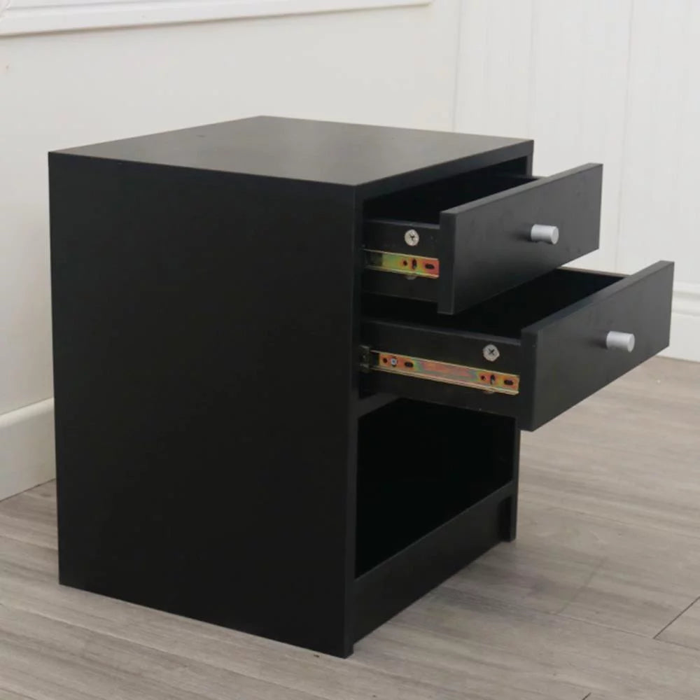 Black 2 Drawer Wood Nightstand X5935