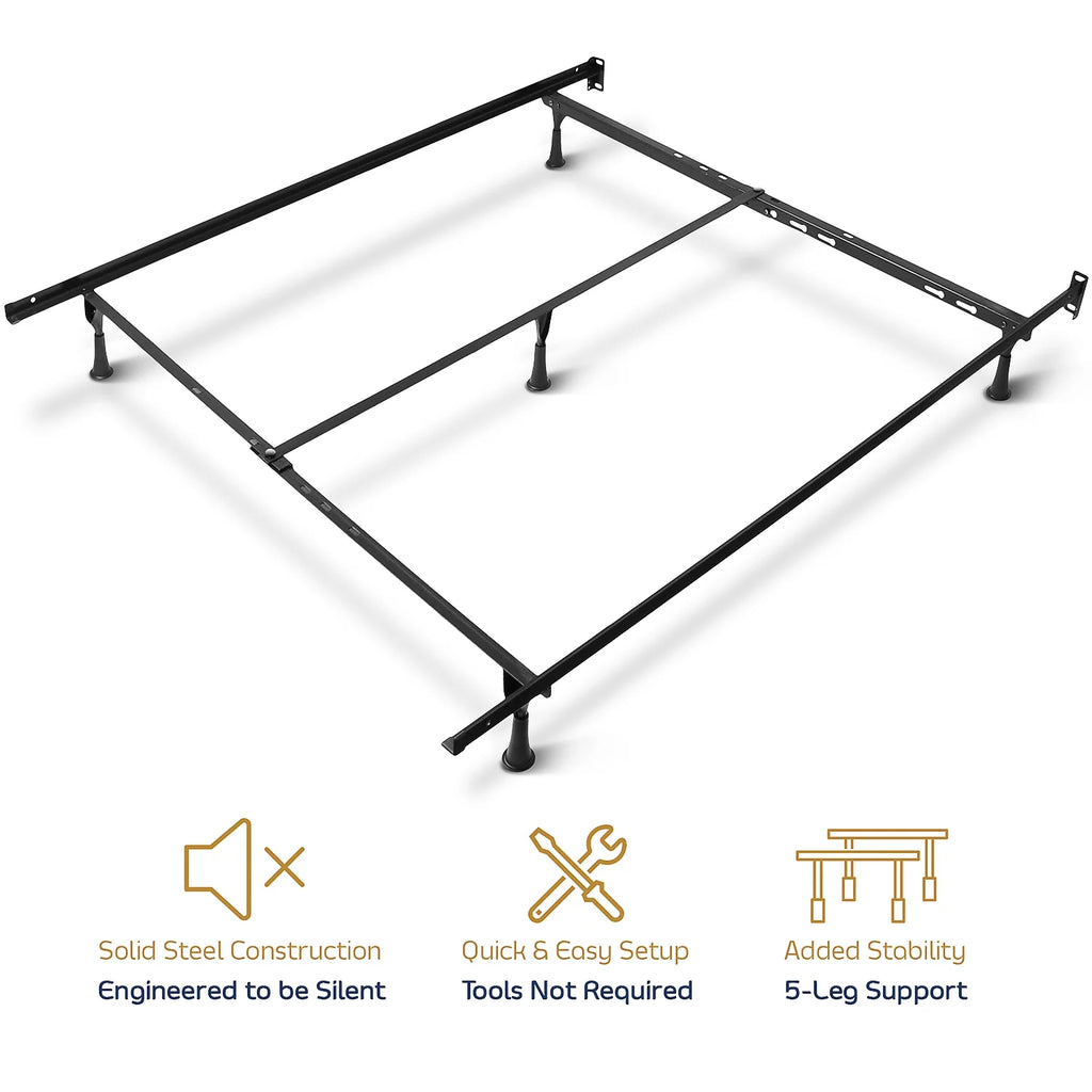 Adjustable Metal Bed Frame with Center Support, Twin to Queen, Black Z649453