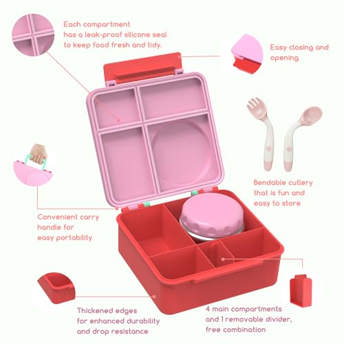 Leak-Proof Bento Box with Insulated Thermos Food Jar, 4 Compartments, Blue F78780