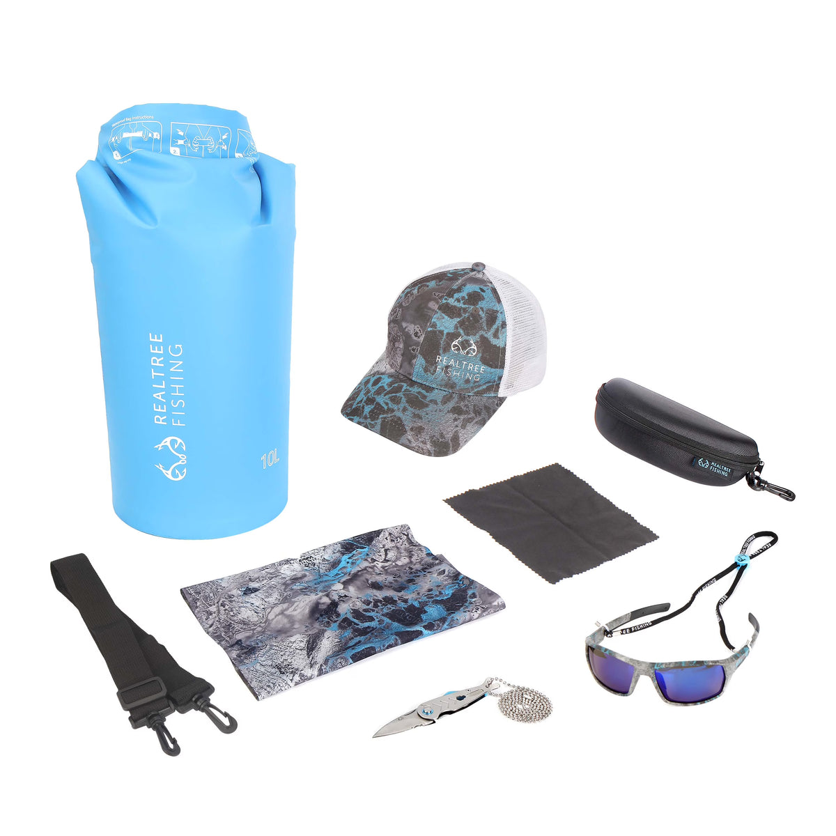 8 Piece Fishing Kit with Mesh Hat and Sunglasses T3287