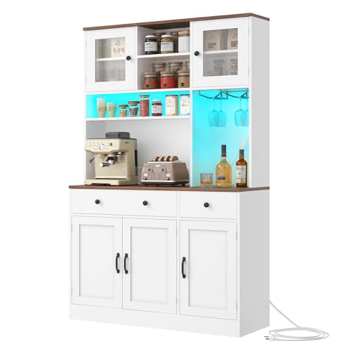 White Buffet Cabinet with Charging Station and Adjustable Shelves L45201