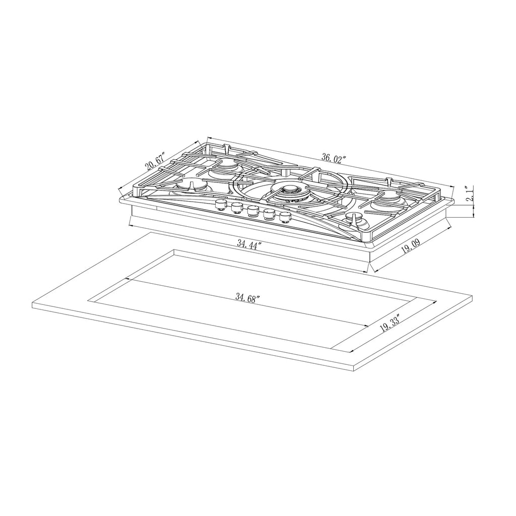 36 in. Gas Stove Cooktop with 5 Sealed Burners NG/LPG Convertible Stainless Steel K24173