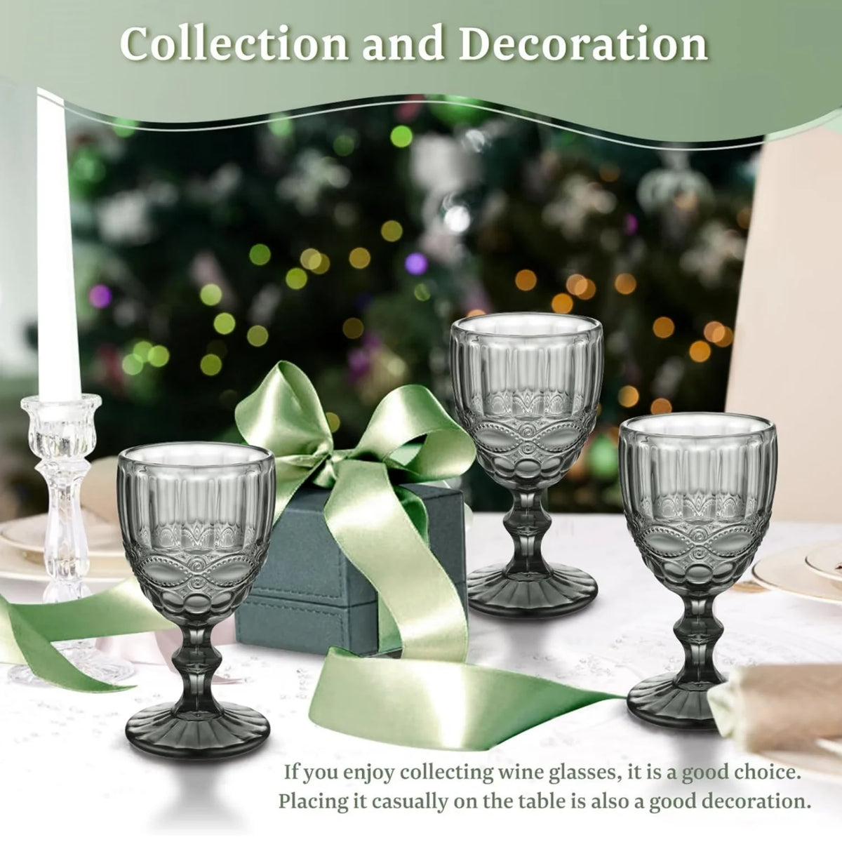 Set of 6 8 Ounce Gray Serpentine Pattern Wine Glasses R575