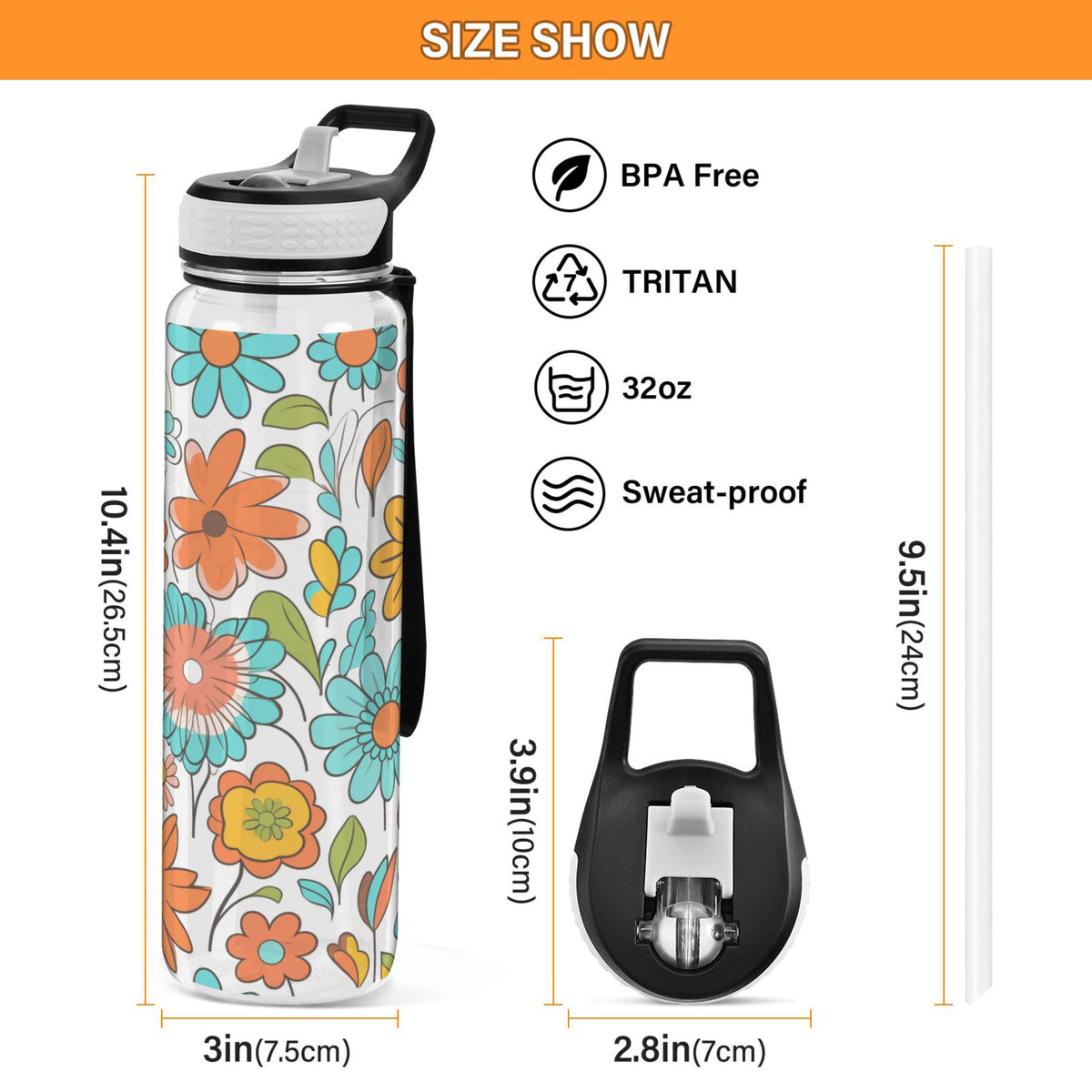 Clear 32oz Tritan Water Bottle with Straw C225