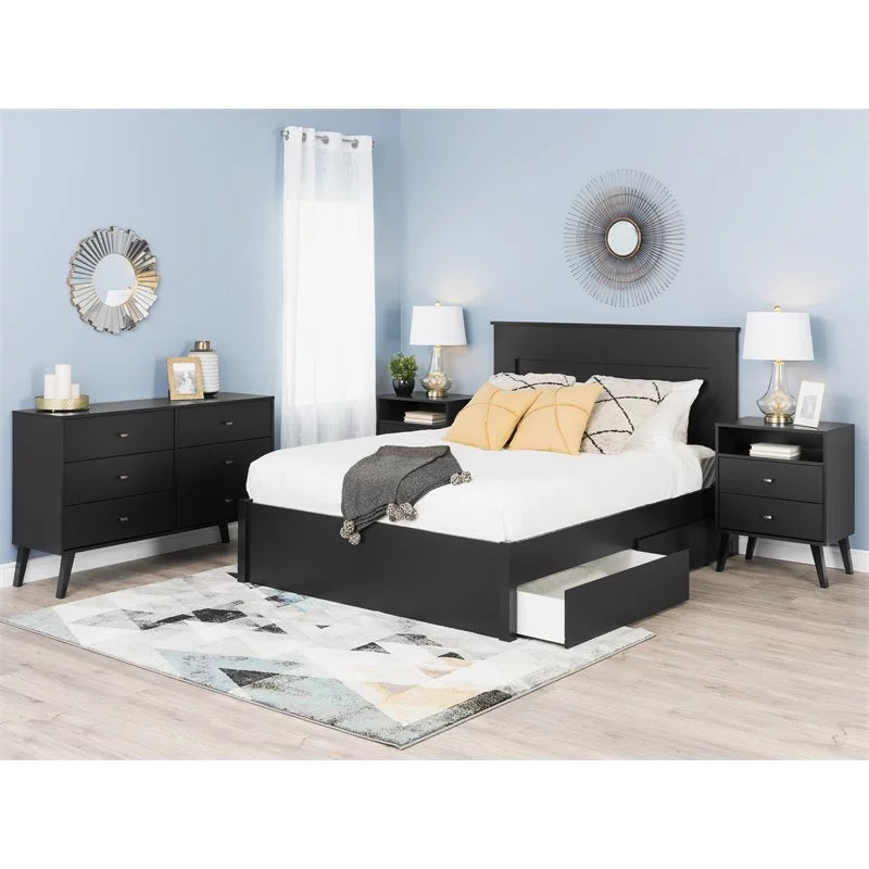 Black 2 Drawer Tall Nightstand V57025