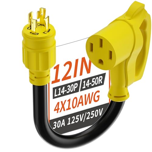 30 Amp RV Generator Adapter Cord, 12 Inch 10 Gauge, Yellow M525449
