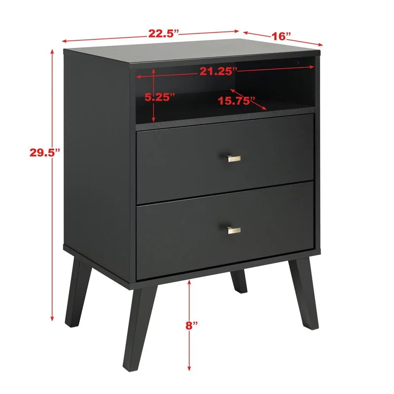 Black 2 Drawer Tall Nightstand V57025