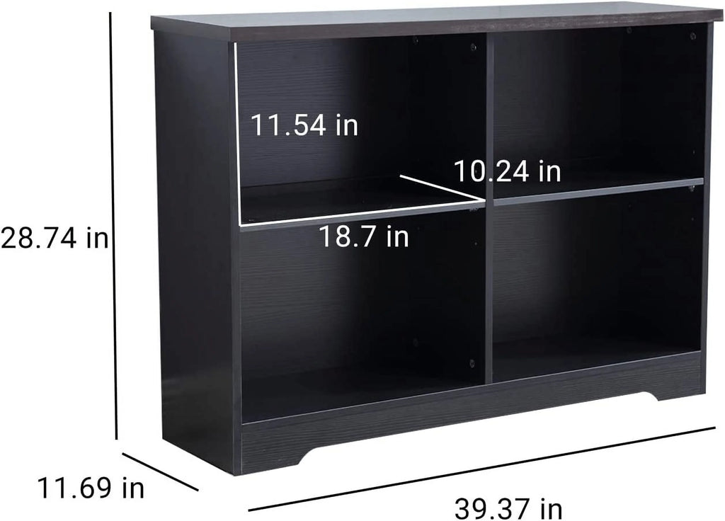2 Tier 4 Open Shelf Wood Bookcase P9796
