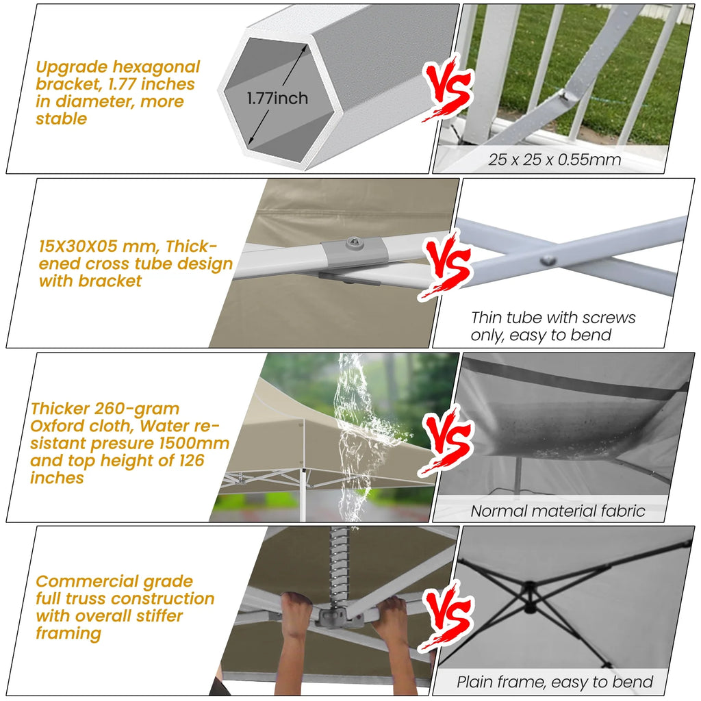 10x20 Pop up Canopy Tent Heavy Duty Waterproof UV 50+ Khaki G91798
