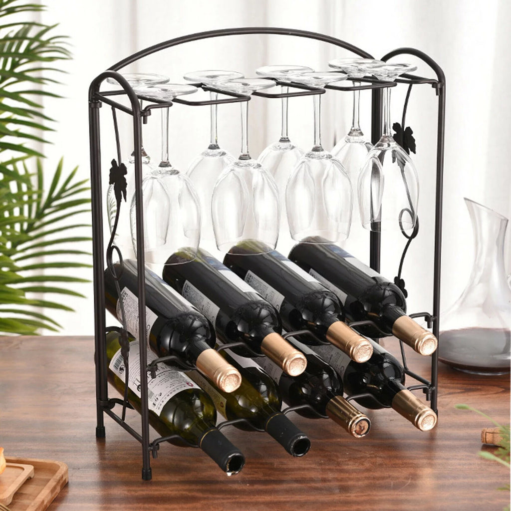 Metal Wine Rack with Glass Holder for 8 Bottles and 8 Glasses A2499