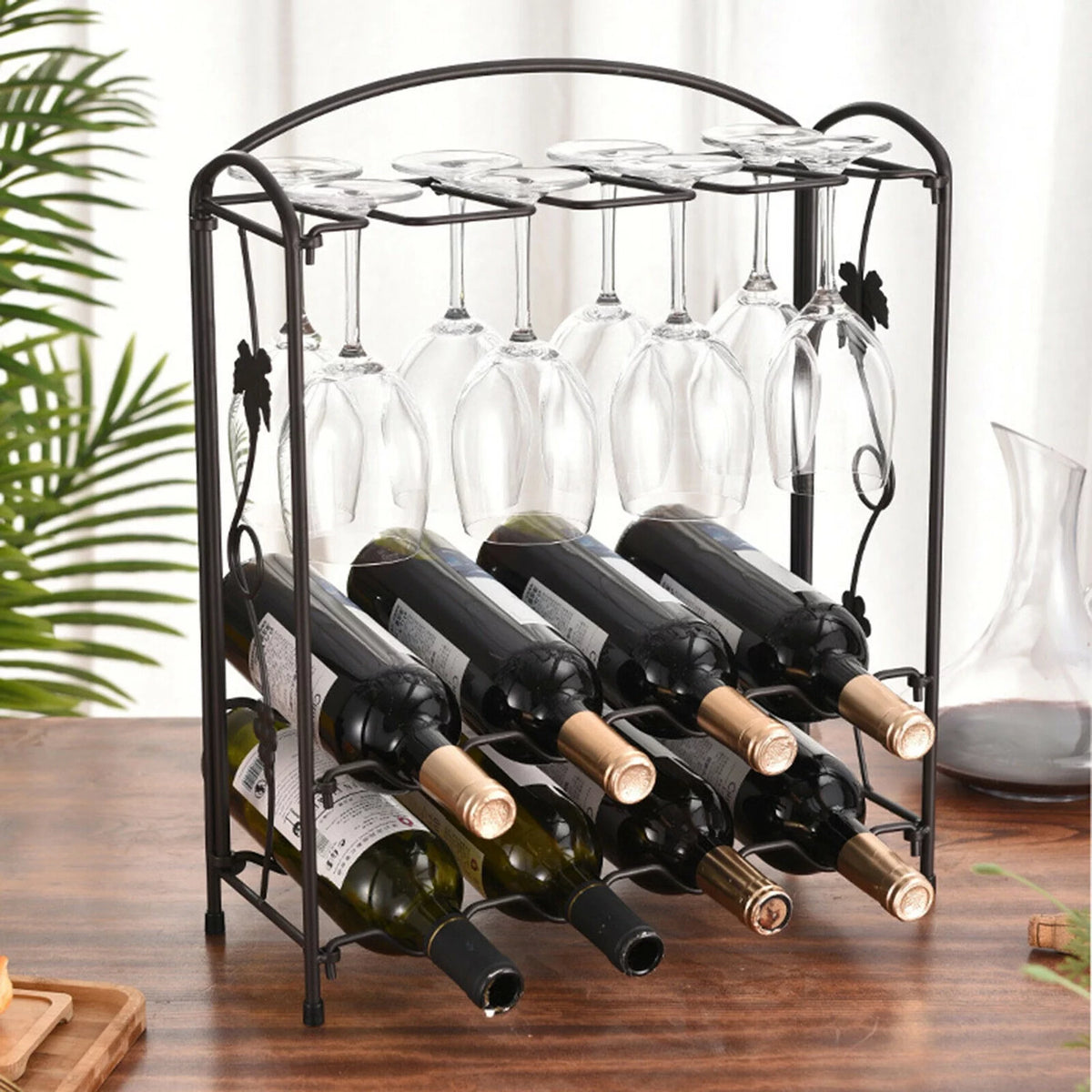 Metal Wine Rack with Glass Holder for 8 Bottles and 8 Glasses A2499