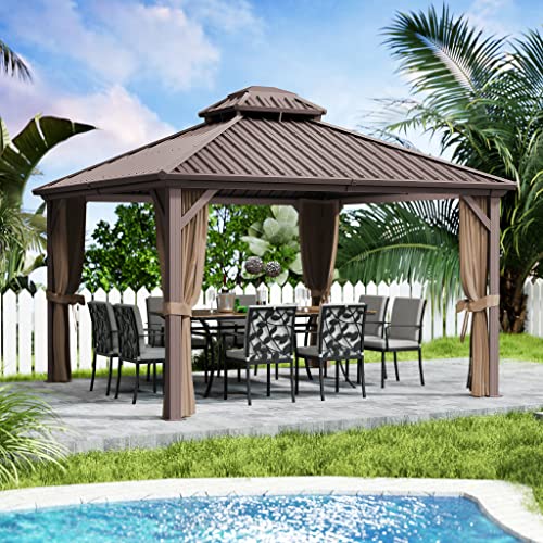 10'x10' Hardtop Gazebo with Netting and Curtains P964