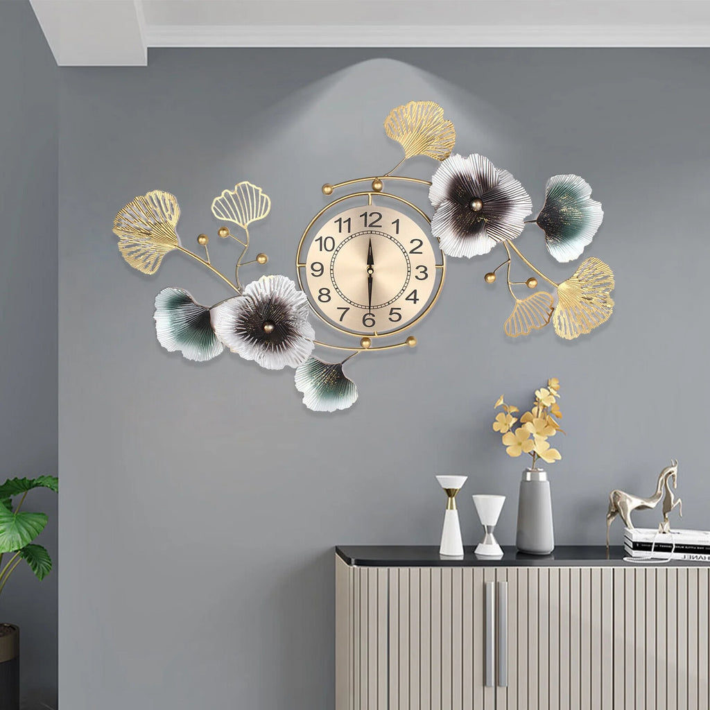 Ginkgo Leaf Wall Clock 90*45cm Mute Battery Operated X876