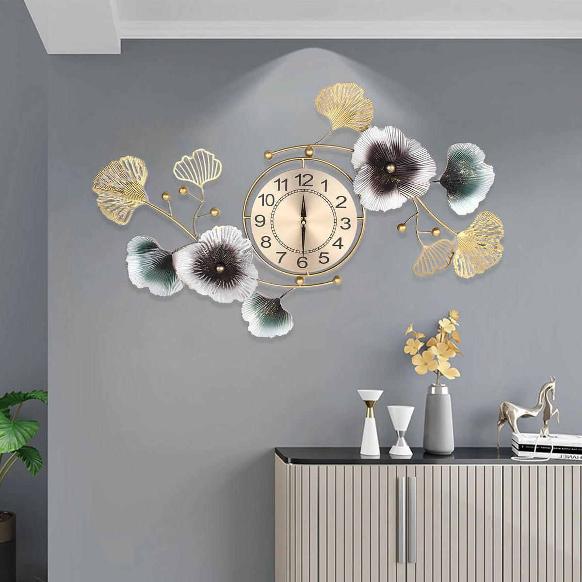 Ginkgo Leaf Wall Clock 90*45cm Mute Battery Operated X876