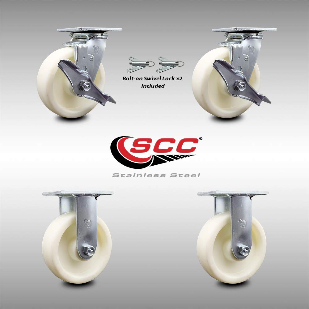 Stainless Steel Swivel Top Plate Caster with 5 x 2 White Wheel H45729