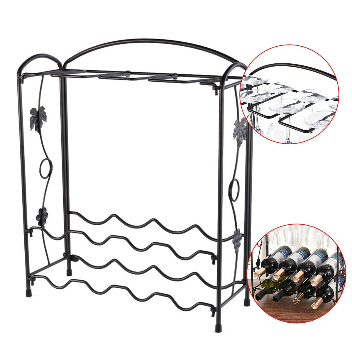 Metal Wine Rack with Glass Holder for 8 Bottles and 8 Glasses A2499