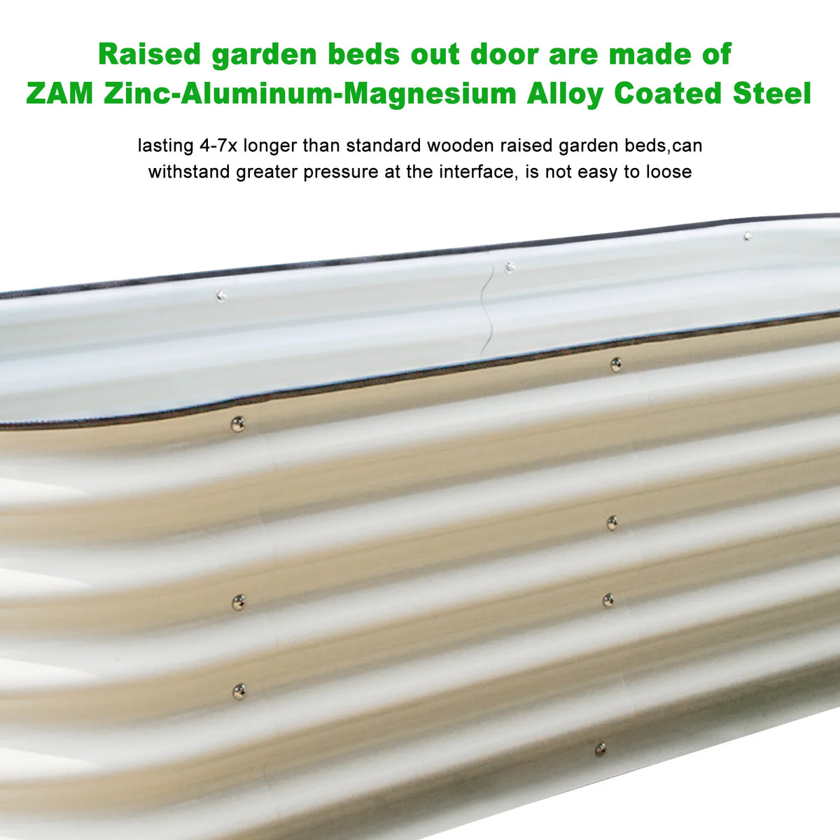 17" Tall Modular Corrugated Metal Raised Garden Bed Kit White 6.5'x2' F7680