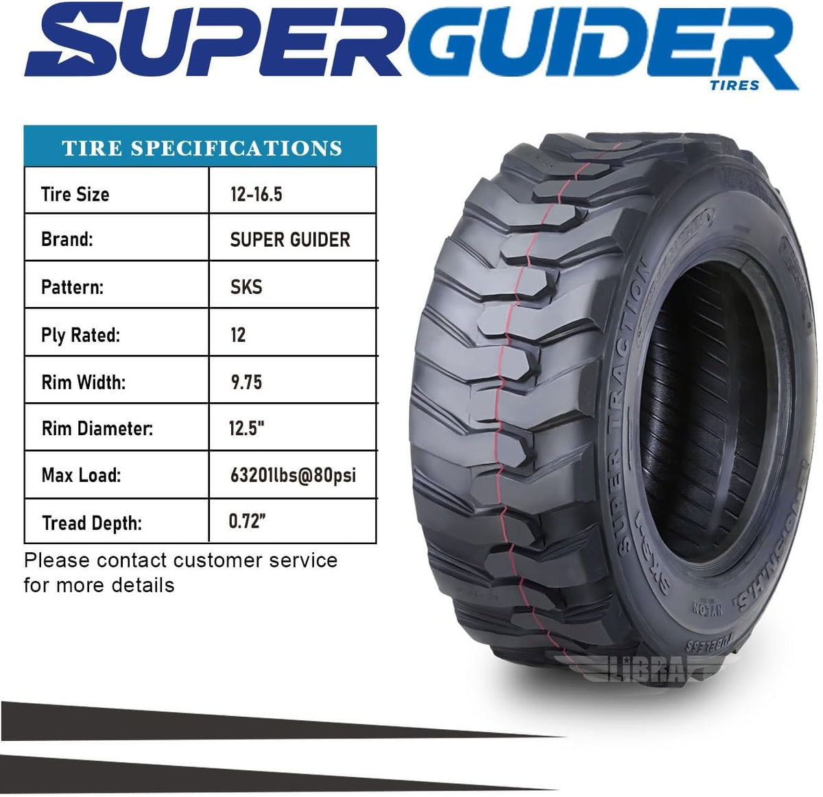 12-16.5 12 Ply Skid Steer Tire with Rim Guard I416