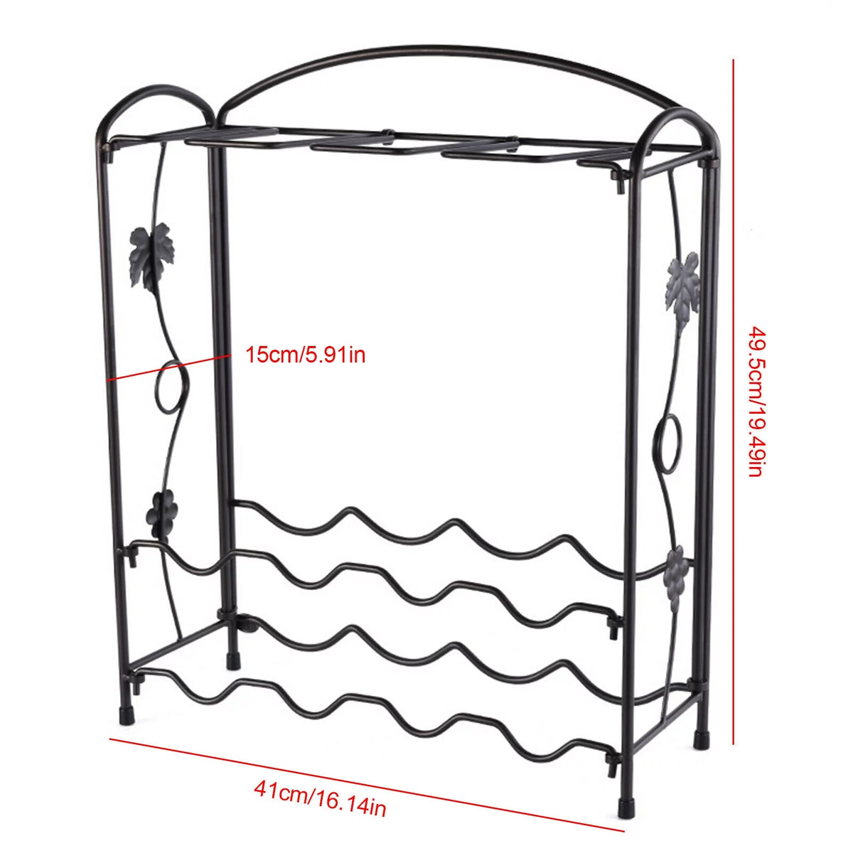 Metal Wine Rack with Glass Holder for 8 Bottles and 8 Glasses A2499