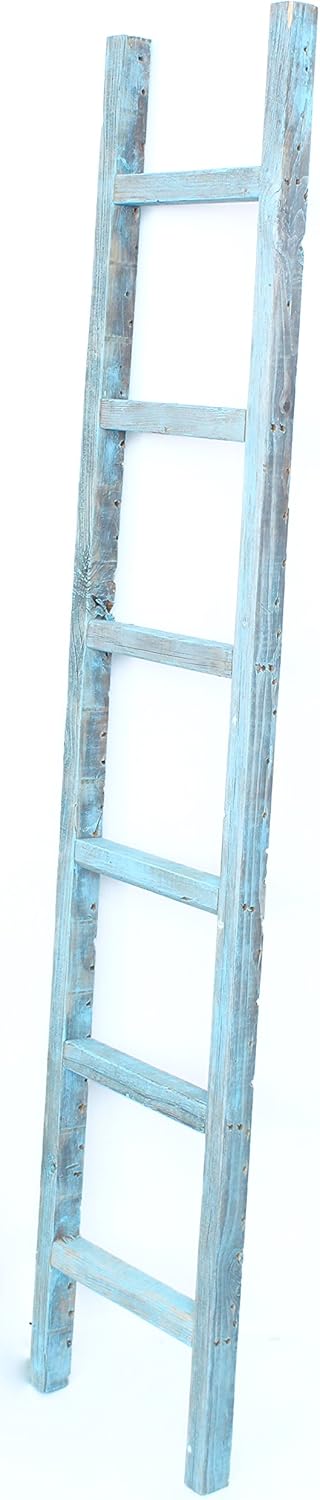 Rustic Farmhouse Decorative Ladder, 6 ft, 100% Recycled and Reclaimed Wood, Brown J657116