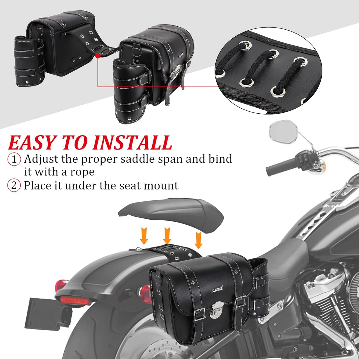 2 Pack Black Synthetic Leather Lockable Motorcycle Saddlebags V385118