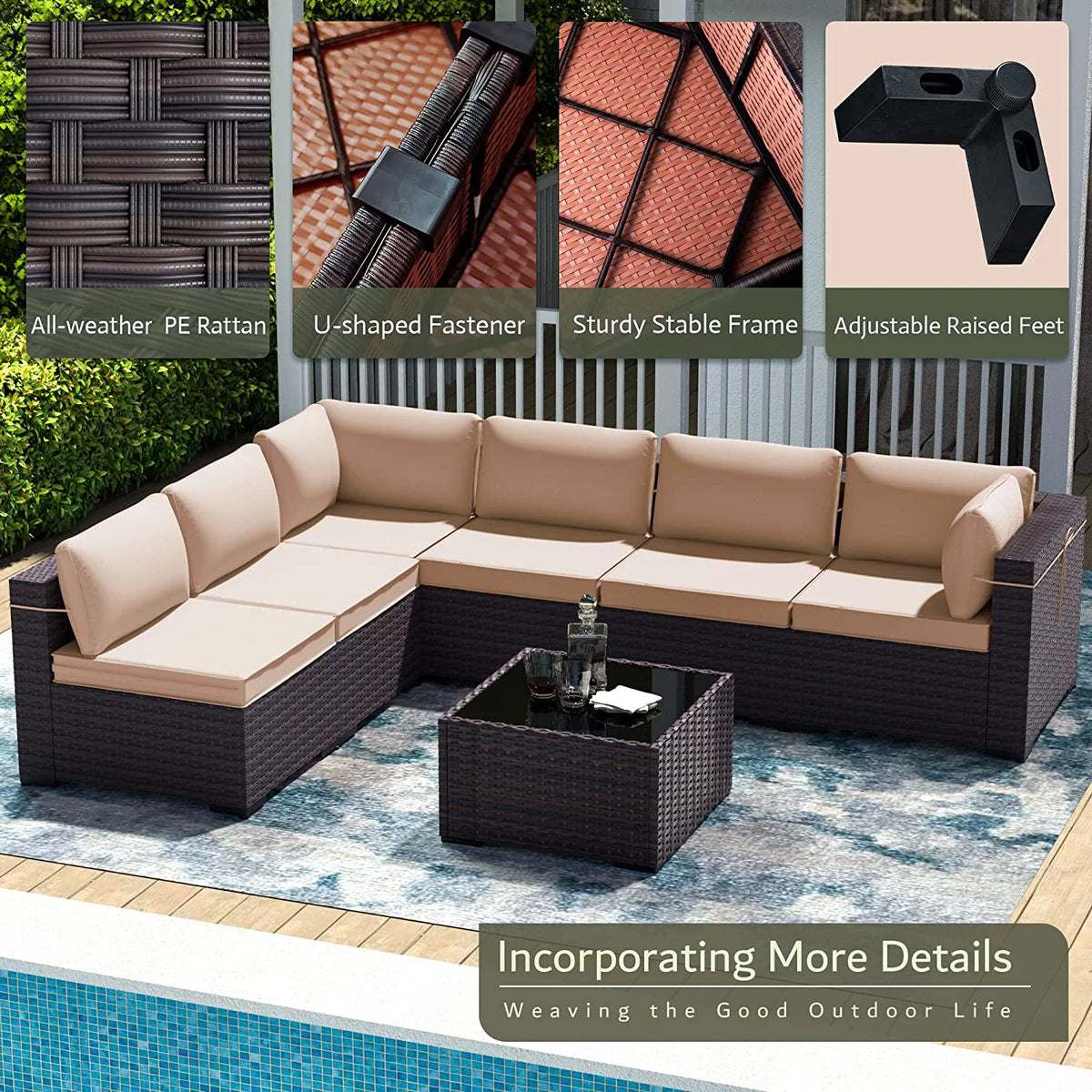 14 Pieces All Weather PE Wicker Patio Sectional Sofa Set with Coffee Table D88202