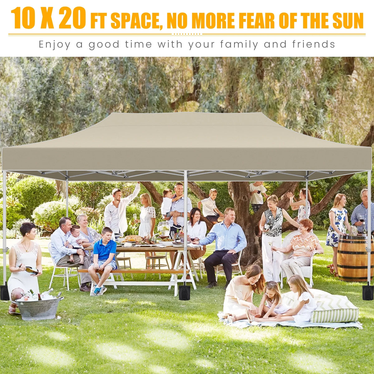 10x20 Pop up Canopy Tent Heavy Duty Waterproof UV 50+ Khaki G91798