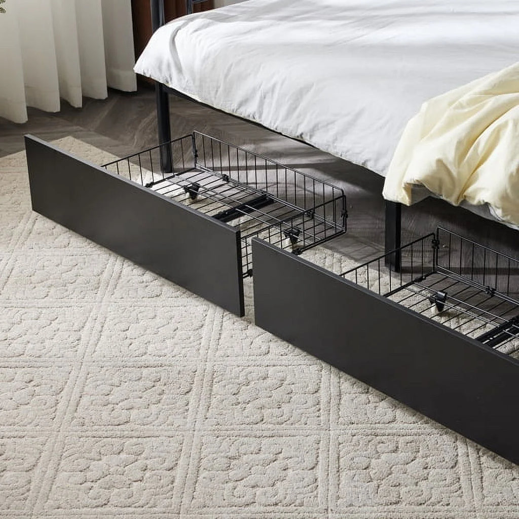 Black Twin Over Twin Iron Convertible Bunk Bed with 2 Storage Drawers K87543