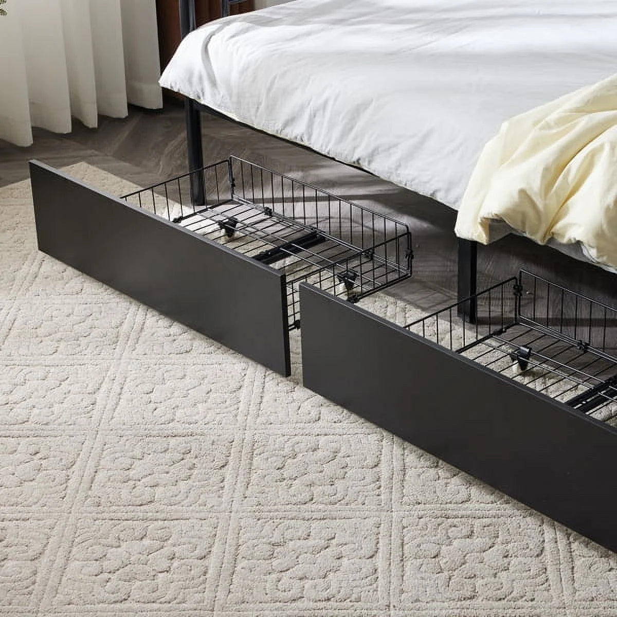 Black Twin Over Twin Iron Convertible Bunk Bed with 2 Storage Drawers K87543