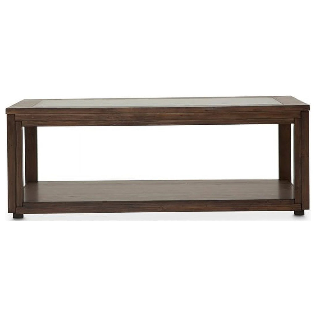 Rectangular Wood & Glass Coffee Table in Rustic Brown M562