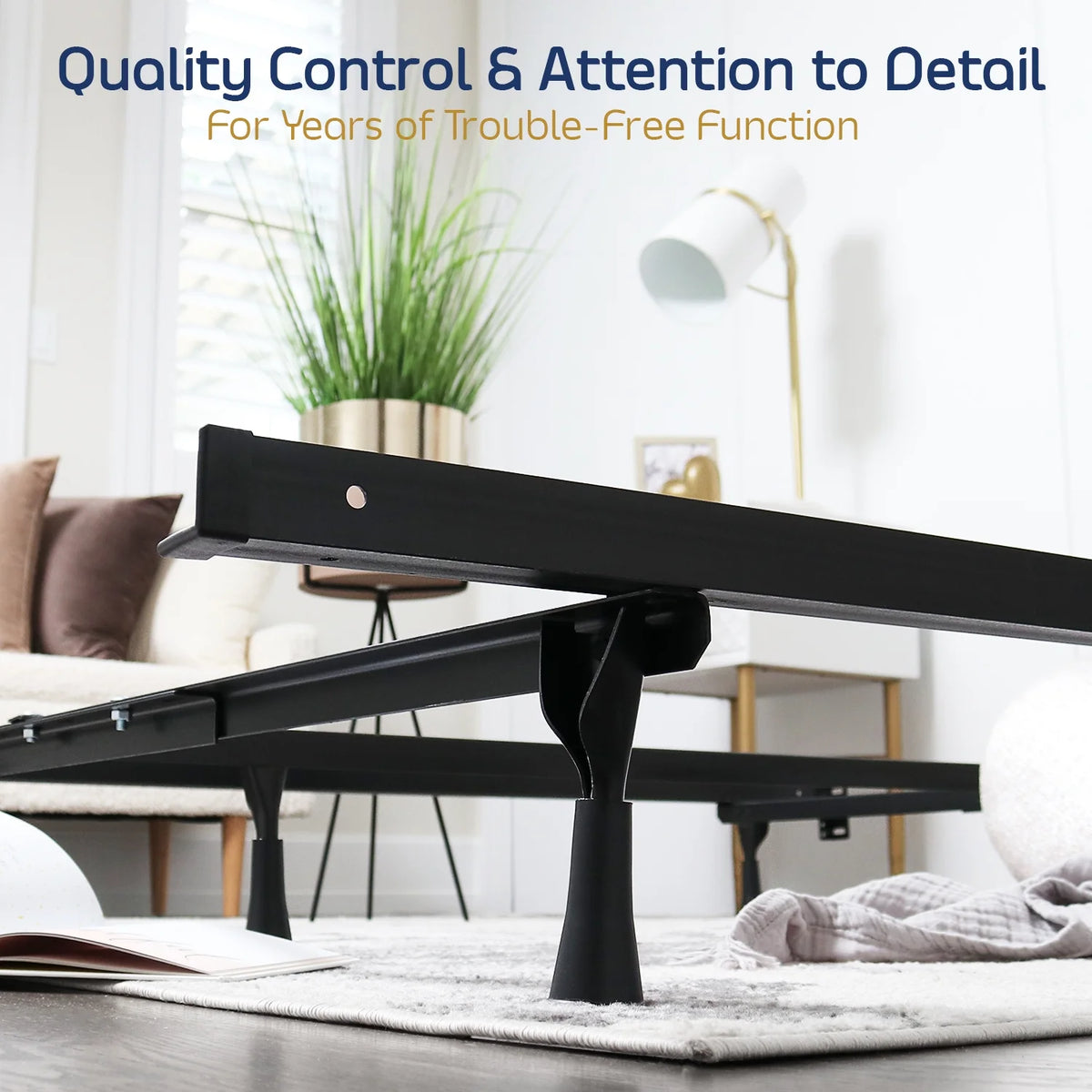 Adjustable Metal Bed Frame with Center Support, Twin to Queen, Black Z649453