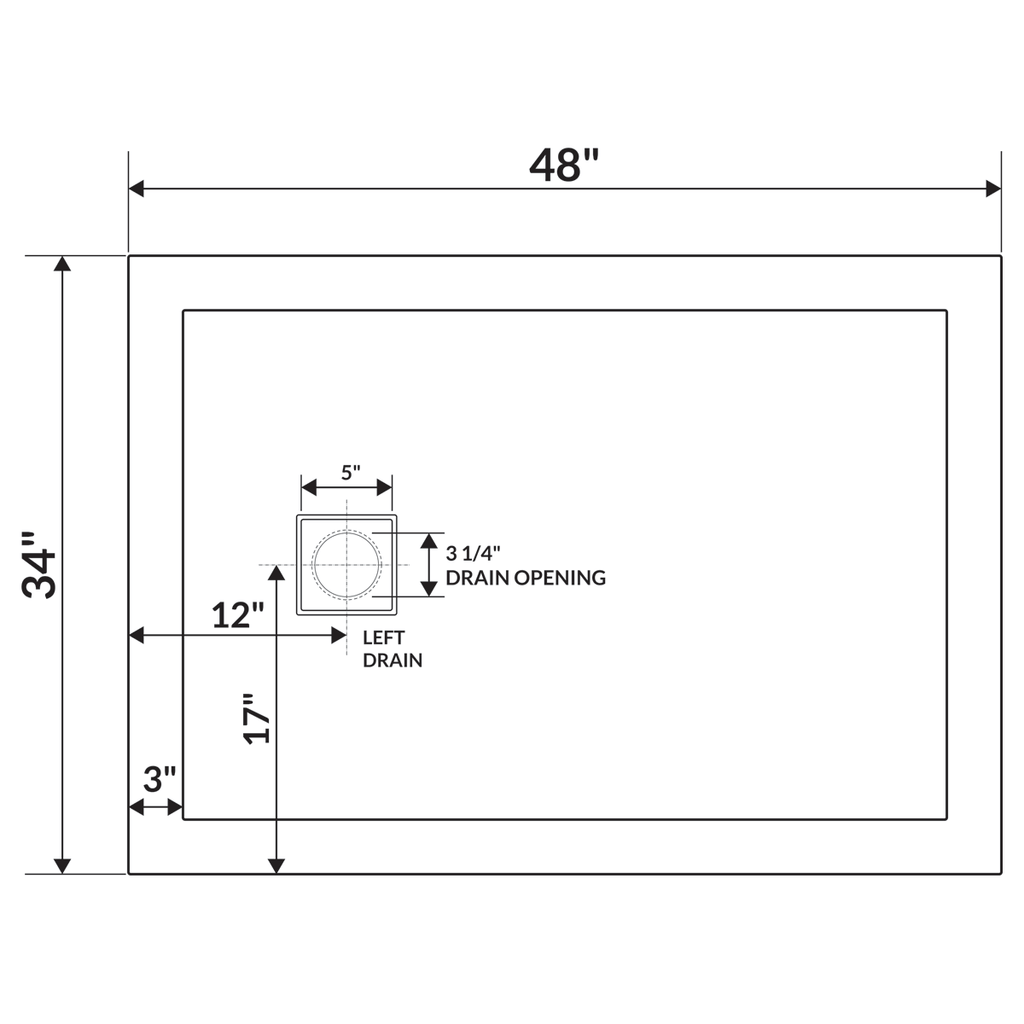 White 48 x 34 Threshold Shower Base Pan U9274