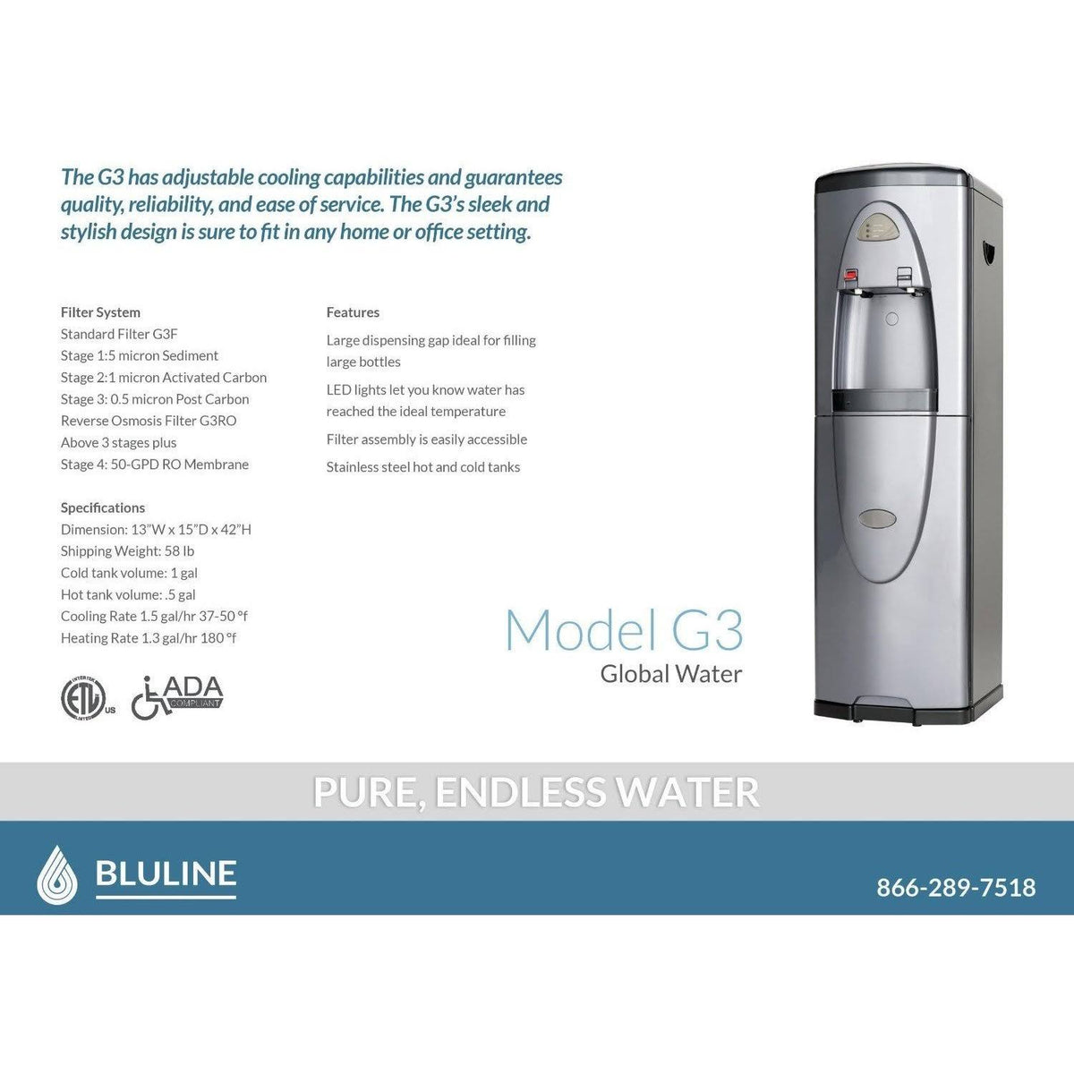 Silver Stainless Steel Bottleless Water Cooler H3121