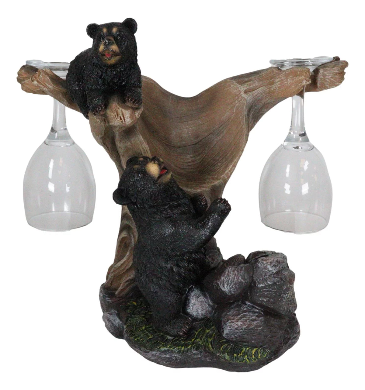Black Bear Wine Glasses and Bottle Holder Figurine K60144