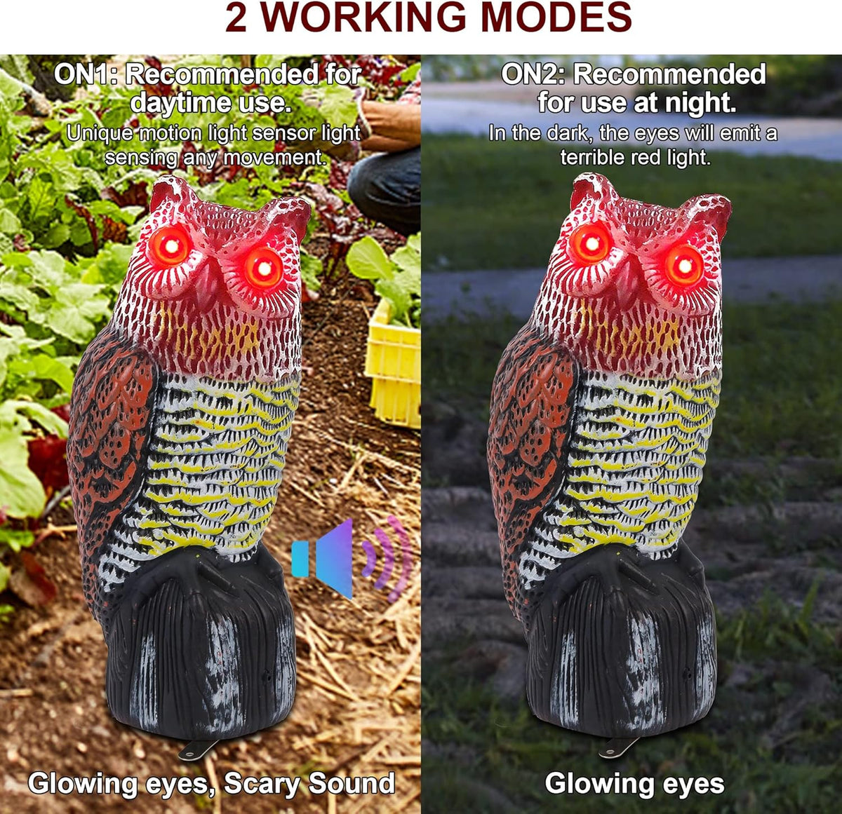 Solar Powered Owl Statue with Red Eyes O751