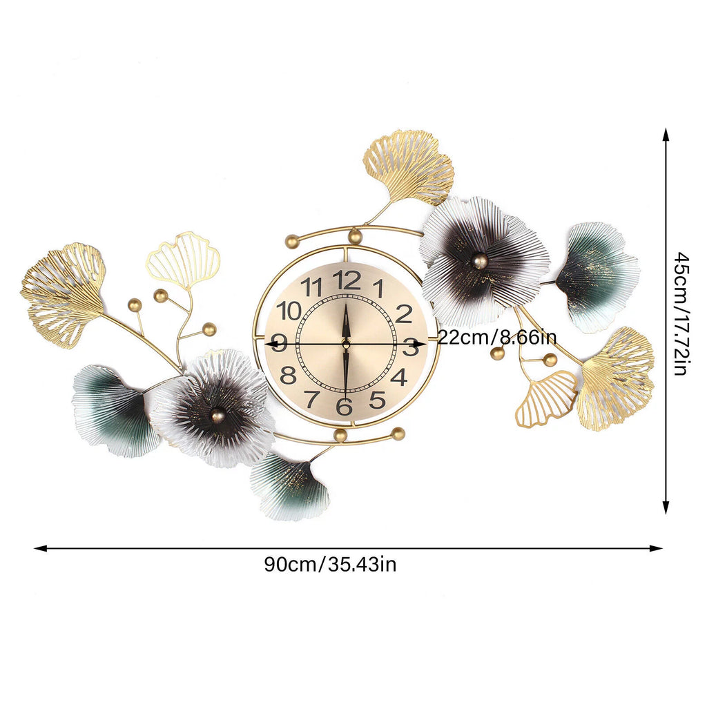 Ginkgo Leaf Wall Clock 90*45cm Mute Battery Operated X876