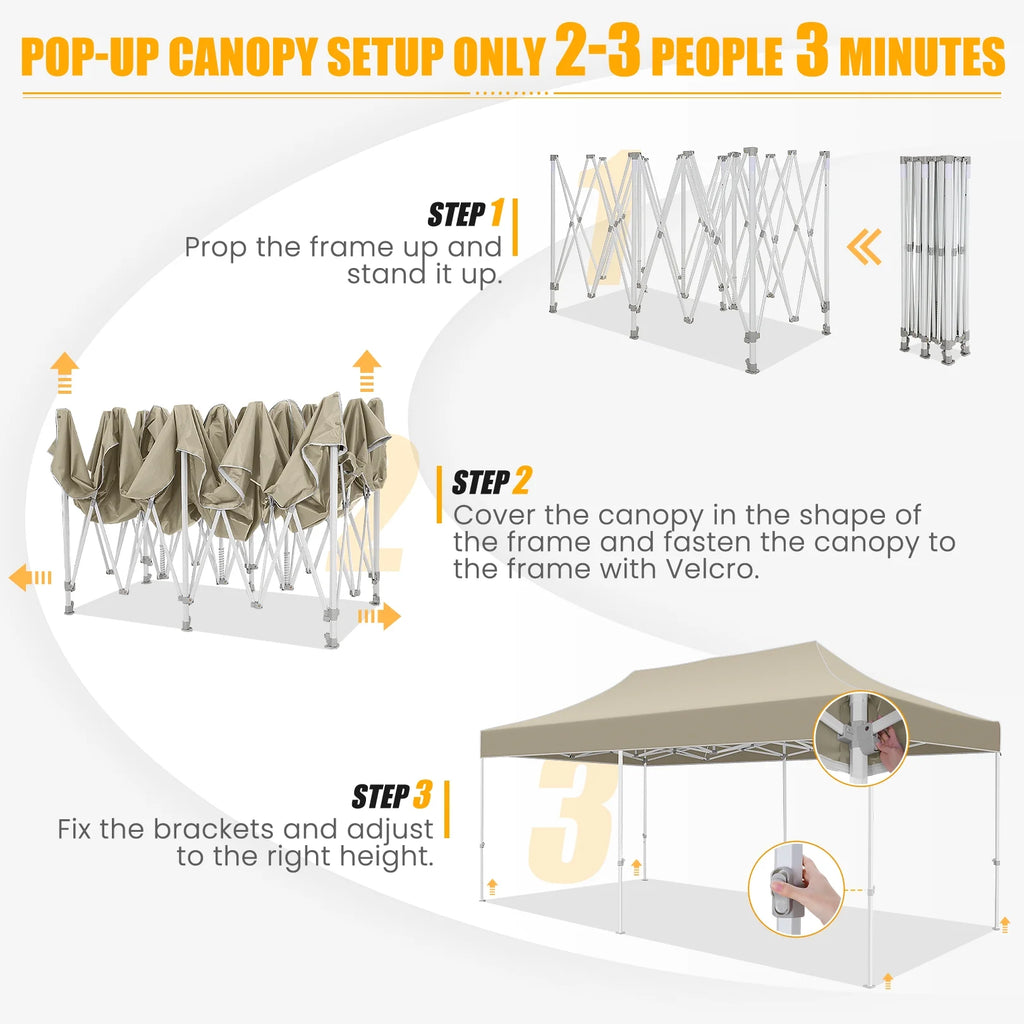 10x20 Pop up Canopy Tent Heavy Duty Waterproof UV 50+ Khaki G91798