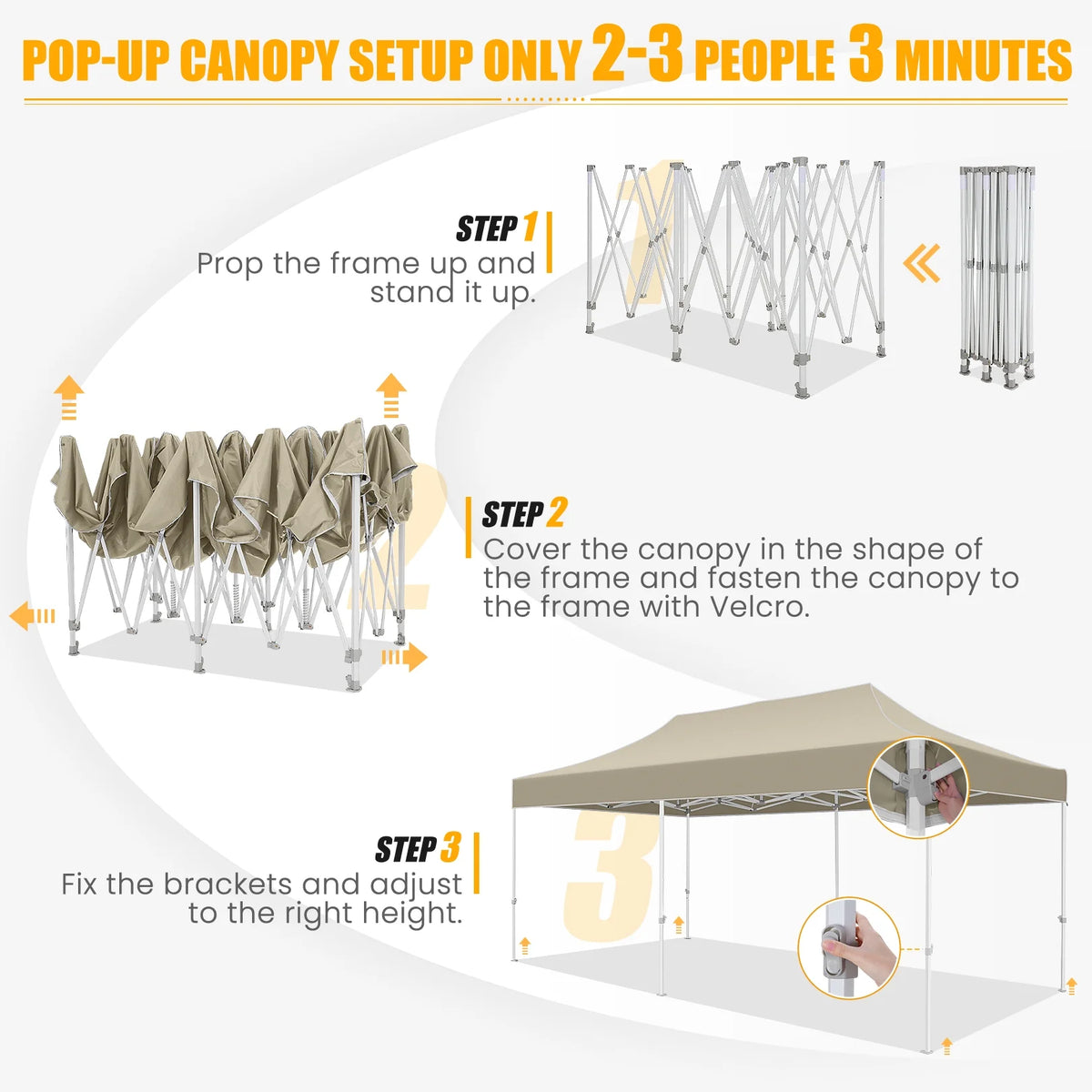 10x20 Pop up Canopy Tent Heavy Duty Waterproof UV 50+ Khaki G91798