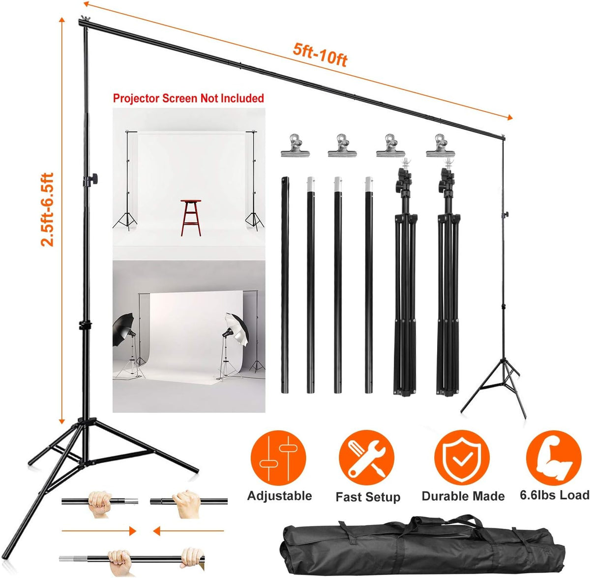 6.5x10ft Adjustable Photography Background Stand with Carry Bag H408